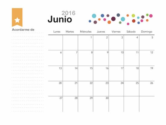 Calendarios mes de junio 2016 bonitos
